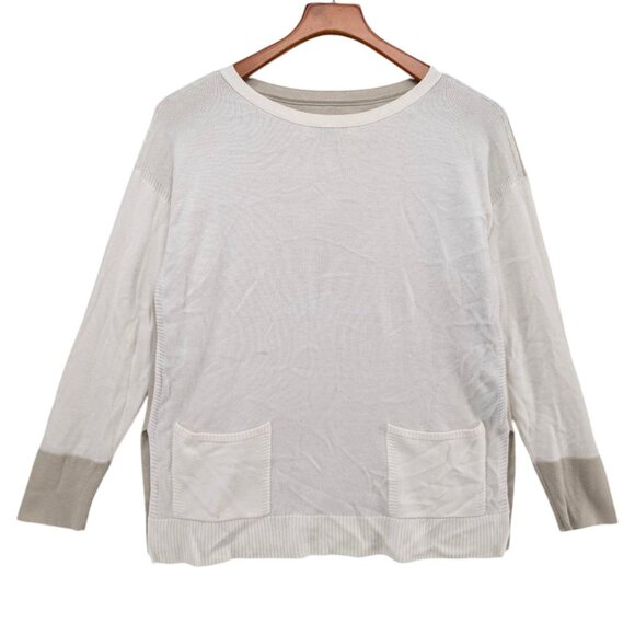Lafayette 148 Sweater Womens Cream Tan Colorblock Long Sleeve Wool Modal Size S - Picture 1 of 8